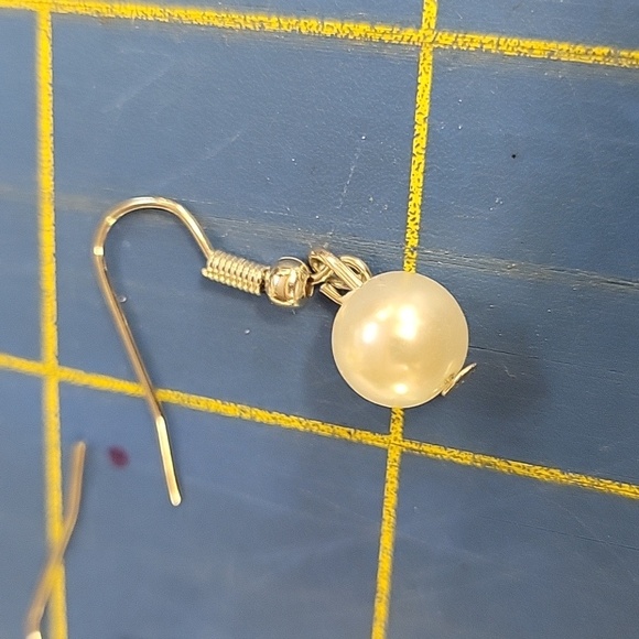 Pearl Faux Silver Tone Earrings - Picture 2 of 2